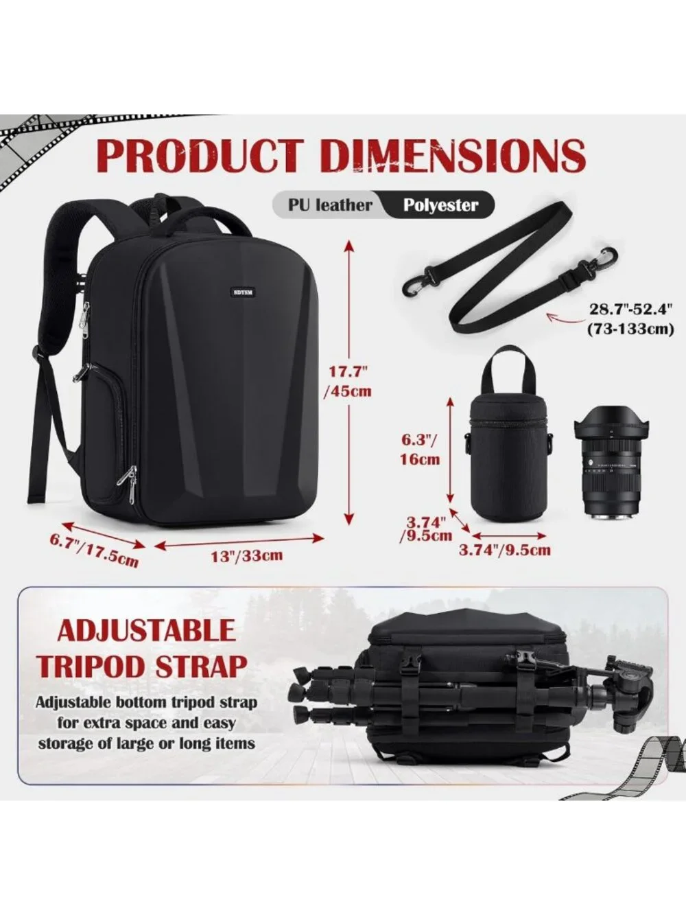 Waterproof DSLR Camera Backpack with Lens Pouch & 15.6